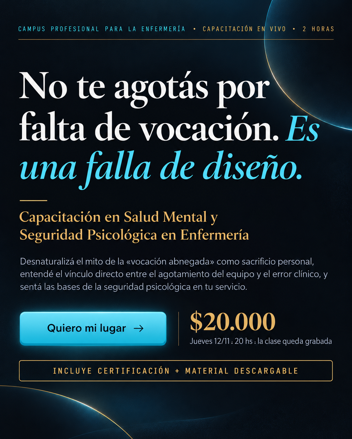 Arte promocional de la capacitación en Salud Mental y Seguridad Psicológica en Enfermería